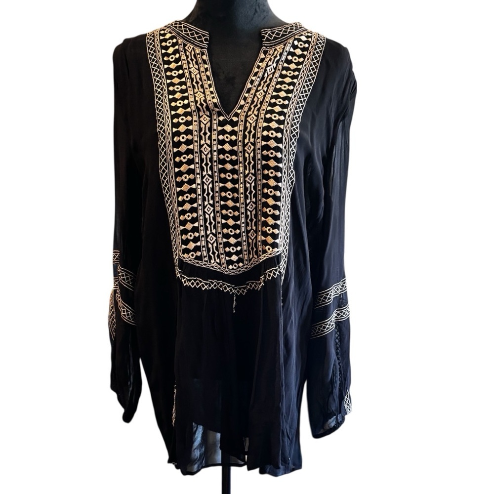 NWT Tolani Lauren Embroidered Boho Tunic Top in Crow,Large, Coverup Dress